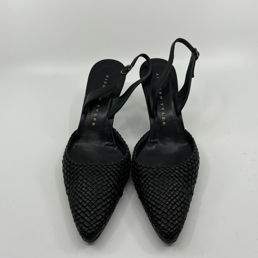 Vintage Richard Tyler Black Woven Nappa Leather Slingback Heels 7M